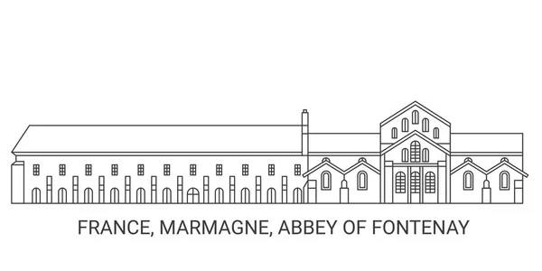 Fransa Marmagne Fontenay Manastırı Seyahat Çizgisi Çizgisi Çizimi — Stok Vektör