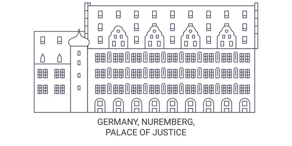 Deutschland Nürnberg Justizpalast Reise Meilenstein Linienvektorillustration — Stockvektor