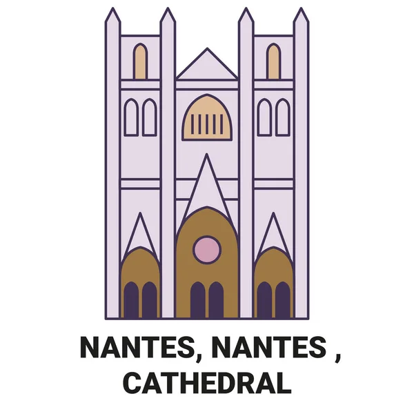 フランス ナント ナント 大聖堂旅行ランドマークラインベクトル図 — ストックベクタ