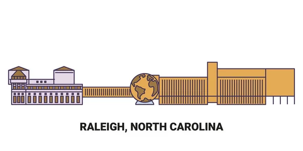 United States Raleigh North Carolina Travel Landmark Line Vector Illustration — Stock Vector