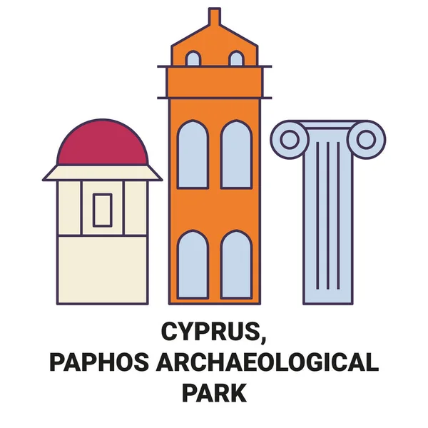 키프로스 Paphos Archaeological Park Travel Landmark Line Vector Illustration — 스톡 벡터