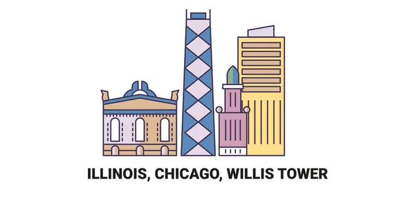 Estados Unidos Illinois Chicago Willis Tower Línea Referencia Viaje Vector — Archivo Imágenes Vectoriales