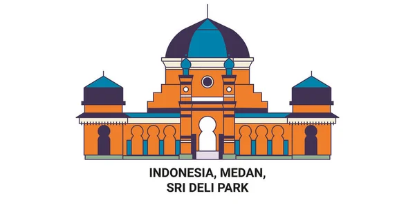 Indonesien Medan Sri Deli Park Reise Meilenstein Linienvektorillustration — Stockvektor