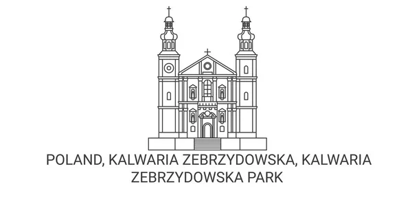 Poland Kalwaria Zebrzydowska Park Travel Landmark Line Vector Illustration — Stock Vector