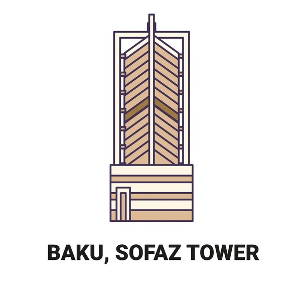 Azerbaijan Baku Sofaz Tower Illustrazione Vettoriale Della Linea Riferimento Viaggio — Vettoriale Stock