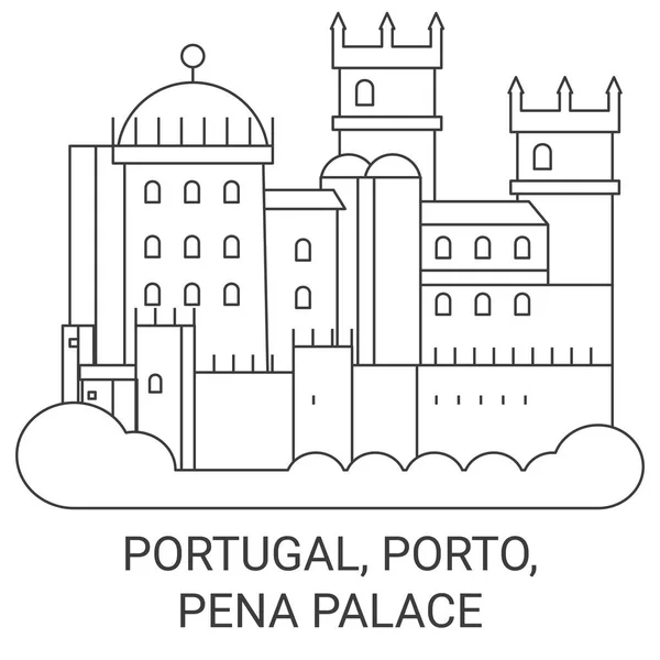 Portugal Porto Pena Palace Travel Landmark Line Vector Illustration — Stock Vector