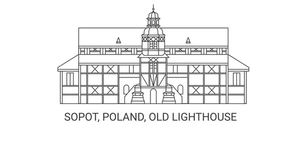 Polen Sopot Alter Leuchtturm Reise Meilenstein Linienvektorillustration — Stockvektor