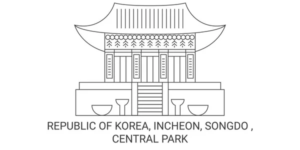 República Corea Incheon Songdo Central Park Viaje Hito Línea Vector — Vector de stock