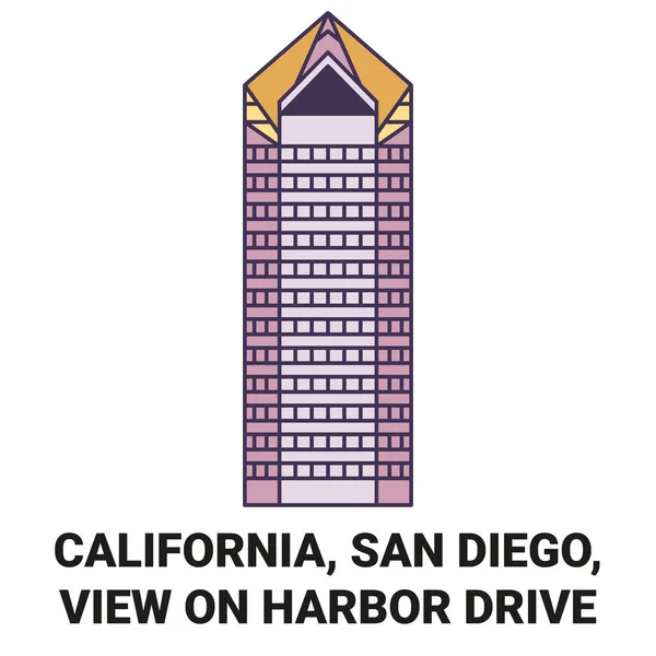 Amerikai Egyesült Államok California San Diego View Harbor Drive Travel — Stock Vector