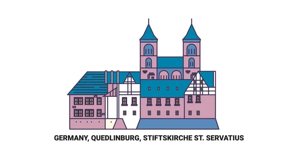 Tyskland Quedlinburg Stiftskirche Servatius Resa Landmärke Linje Vektor Illustration — Stock vektor