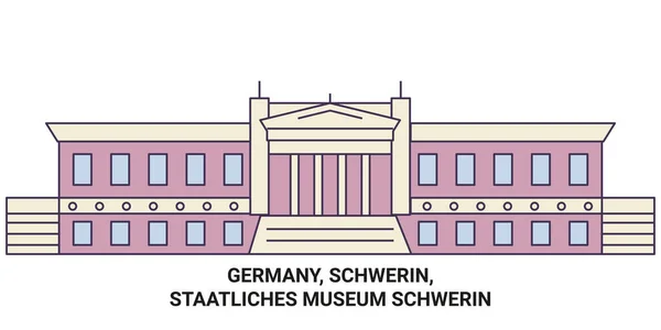 Tyskland Schwerin Staatliches Museum Schwerin Resa Landmärke Linje Vektor Illustration — Stock vektor