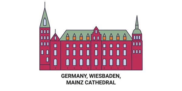 Németország Wiesbaden Mainz Katedrális Utazás Mérföldkő Vonal Vektor Illusztráció — Stock Vector