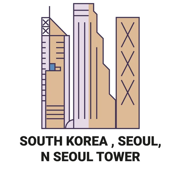 Kore Cumhuriyeti Seul Şehri Seyahat Çizgisi Vektör Illüstrasyonu — Stok Vektör