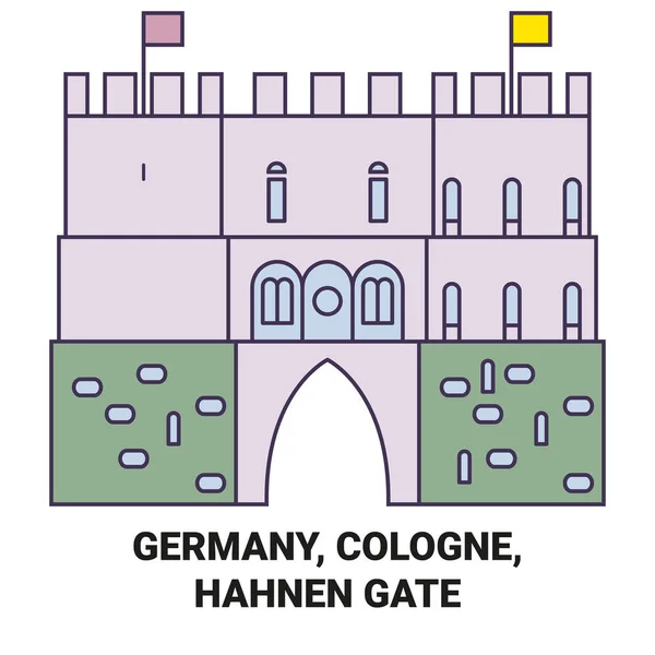 Deutschland Köln Hahnen Gate Reisewegweisende Linienvektordarstellung — Stockvektor