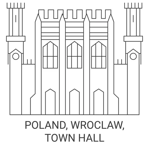 Pologne Wroclaw Illustration Vectorielle Ligne Voyage Historique Mairie — Image vectorielle