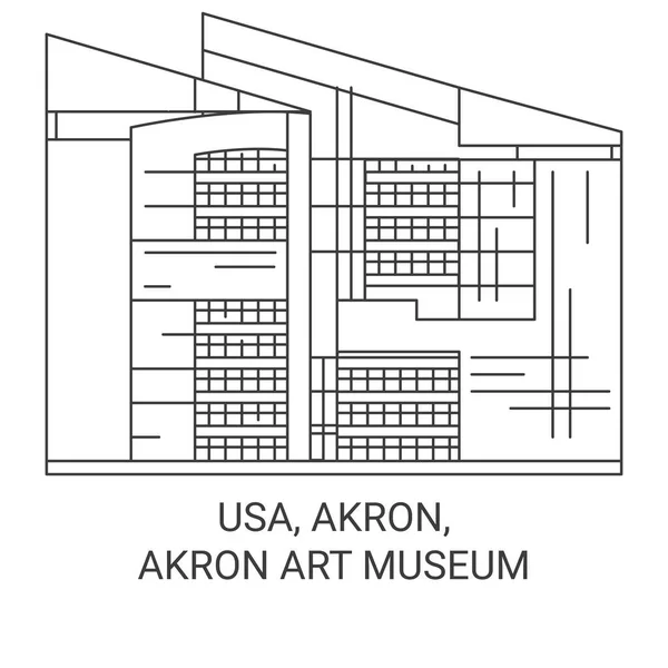 Usa Akron Akron Művészeti Múzeum Utazás Mérföldkő Vonal Vektor Illusztráció — Stock Vector