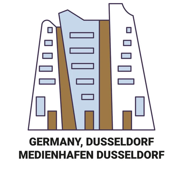 Deutschland Düsseldorf Medienhafen Düsseldorf Reise Meilenstein Linienvektorillustration — Stockvektor