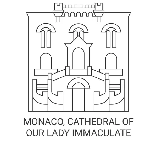 Monaco Cathedral Our Lady Immaculate Travel Landmark Line Vector Illustration — 스톡 벡터