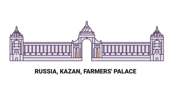Rosja Kazań Pałac Rolników Podróże Punkt Orientacyjny Linia Wektor Ilustracja — Wektor stockowy