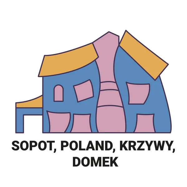 Polska Sopot Krzywy Domek Podróż Punkt Orientacyjny Linia Wektor Ilustracja — Wektor stockowy