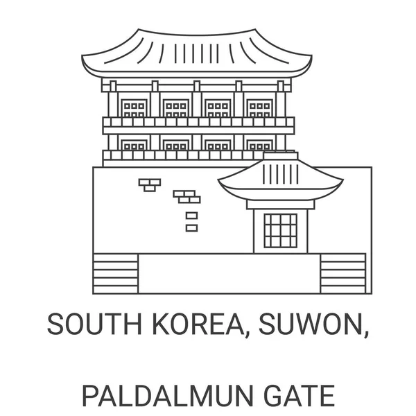 Korea Suwon Paldalmun Gate Travel Landmark Line Vector Illustration — 스톡 벡터
