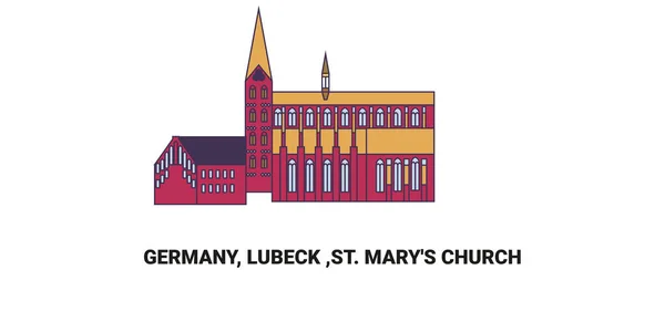 Tyskland Lubeck Marys Kyrka Resor Landmärke Linje Vektor Illustration — Stock vektor