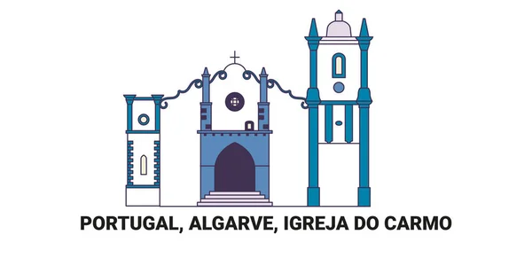 Portugal Algarve Igreja Carmo Viagem Marco Linha Vetor Ilustração — Vetor de Stock