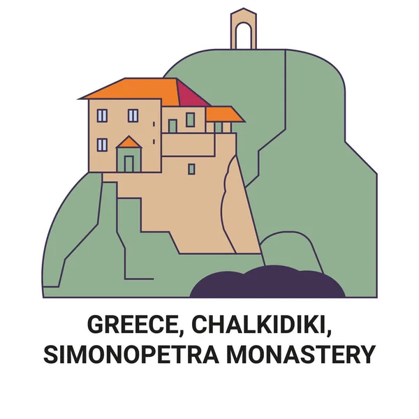Grécia Chalkidiki Mosteiro Simonopetra Ilustração Vetor Linha Referência Viagem — Vetor de Stock