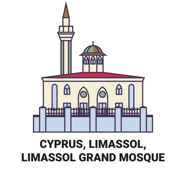 Cipro Limassol Limassol Grande Moschea Viaggi Pietra Miliare Linea Vettoriale — Vettoriale Stock