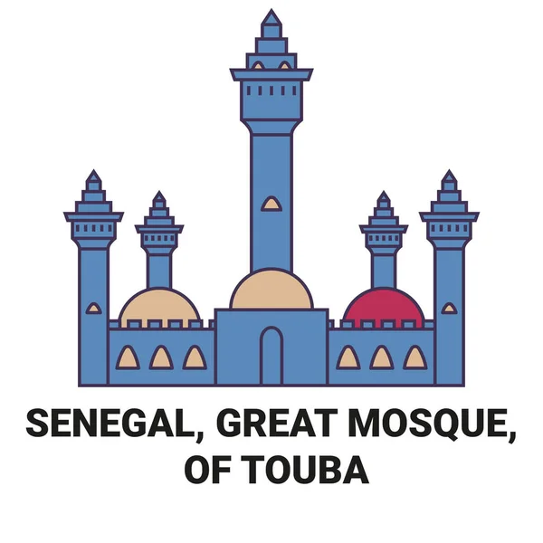 Sénégal Grande Mosquée Illustration Vectorielle Ligne Voyage Touba — Image vectorielle