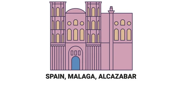 Spanien Andalusien Malaga Alcazaba Resor Landmärke Linje Vektor Illustration — Stock vektor