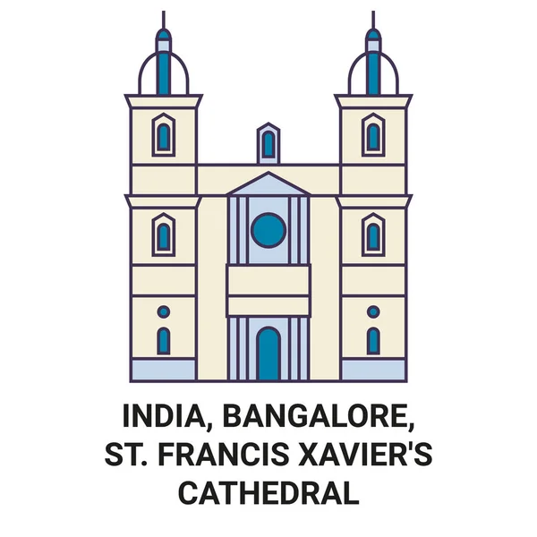 Ινδία Bangalore Francis Xaviers Καθεδρικός Ναός Ταξίδι Ορόσημο Γραμμή Διανυσματική — Διανυσματικό Αρχείο