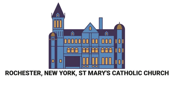 Estados Unidos Rochester Nueva York Iglesia Católica Marys Ilustración Vector — Archivo Imágenes Vectoriales