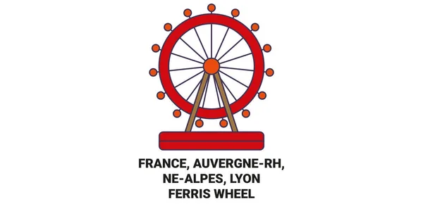 France Auvergnerh Nealpes Lyonferris Illustration Vectorielle Ligne Voyage Roue — Image vectorielle