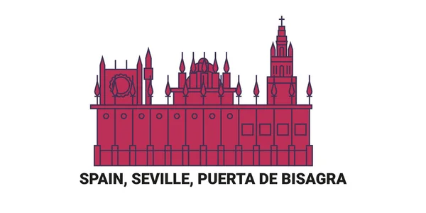 Espagne Séville Puerta Bisagra Illustration Vectorielle Ligne Repère Voyage — Image vectorielle