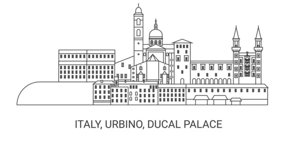 Italy Urbino Ducal Palace Travel Landmark Line Vector Illustration — Stock Vector