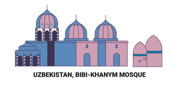 Ouzbékistan Mosquée Bibikhanym Illustration Vectorielle Ligne Repère Voyage — Image vectorielle