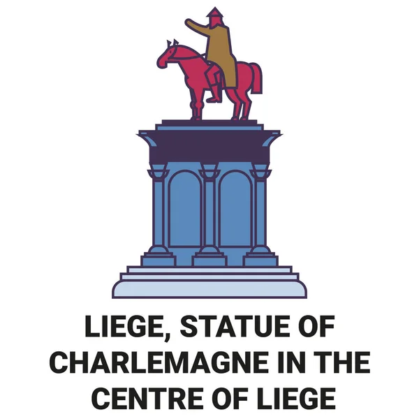 比利时 Liege Statue Charlemagne Centre Lige旅游地标线矢量插图 — 图库矢量图片