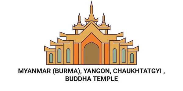 Myanmar Birmanie Yangon Chaukhtatgyi Bouddha Temple Voyage Illustration Vectorielle Ligne — Image vectorielle