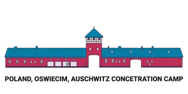 Polonya Oswiecim Auschwitz Toplama Kampı Seyahat Çizgisi Vektör Ilüstrasyonu — Stok Vektör