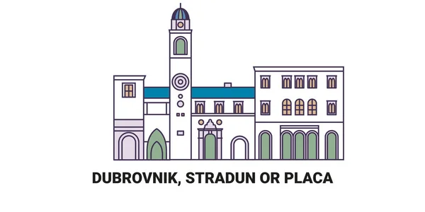 Croaita Dubrovnik Stradun Placa Reise Meilenstein Linienvektorillustration — Stockvektor