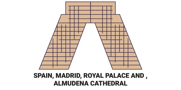 スペイン マドリード 王宮と Almudena大聖堂旅行ランドマークラインベクトルイラスト — ストックベクタ