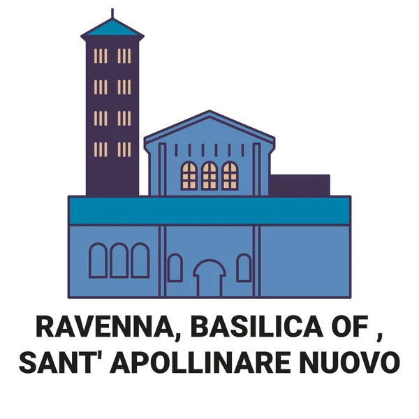 Ravenna Basilica Sant Apollinare Nuovo Travel Landmark Line Vector Illustration — 스톡 벡터
