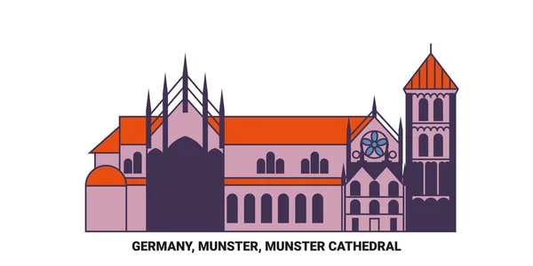 Almanya Munster Munster Katedrali Seyahat Çizgisi Vektör Ilüstrasyonu — Stok Vektör