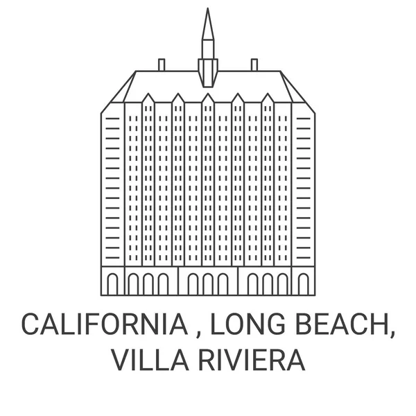 Abd Kaliforniya Long Beach Villa Riviera Seyahat Çizgisi Çizgisi Çizimi — Stok Vektör