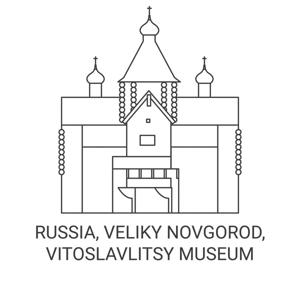 Rússia Veliky Novgorod Vitoslavlitsy Museu Viagem Marco Linha Vetor Ilustração — Vetor de Stock