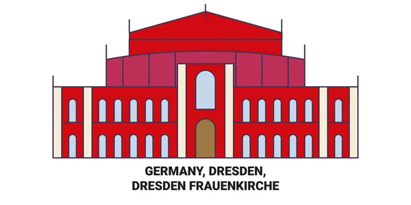 Germany Dresden Dresden Frauenkirche Travel Landmark Line Vector Illustration — Stock Vector