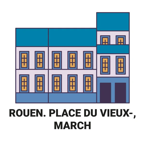 França Rouen Lugar Vieux Março Viagem Marco Linha Vetor Ilustração —  Vetores de Stock