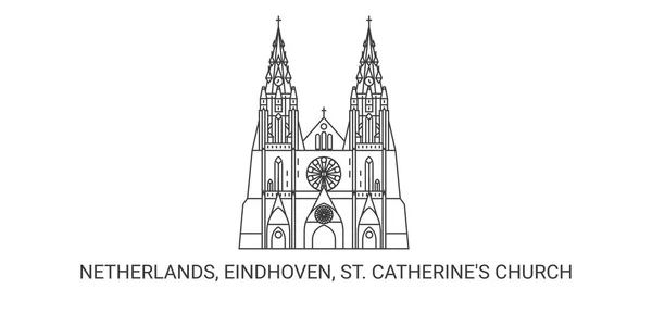 Niederlande Eindhoven Catherines Church Reise Meilenstein Linienvektorillustration — Stockvektor