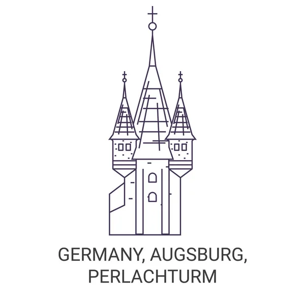 Germany Augsburg Perlachturm Travel Landmark Line Vector Illustration — Stock Vector